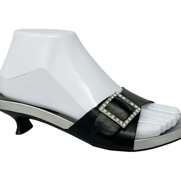 Gianni Bini Dazzle silver and black slide on kitten heels - Picture 12 of 13